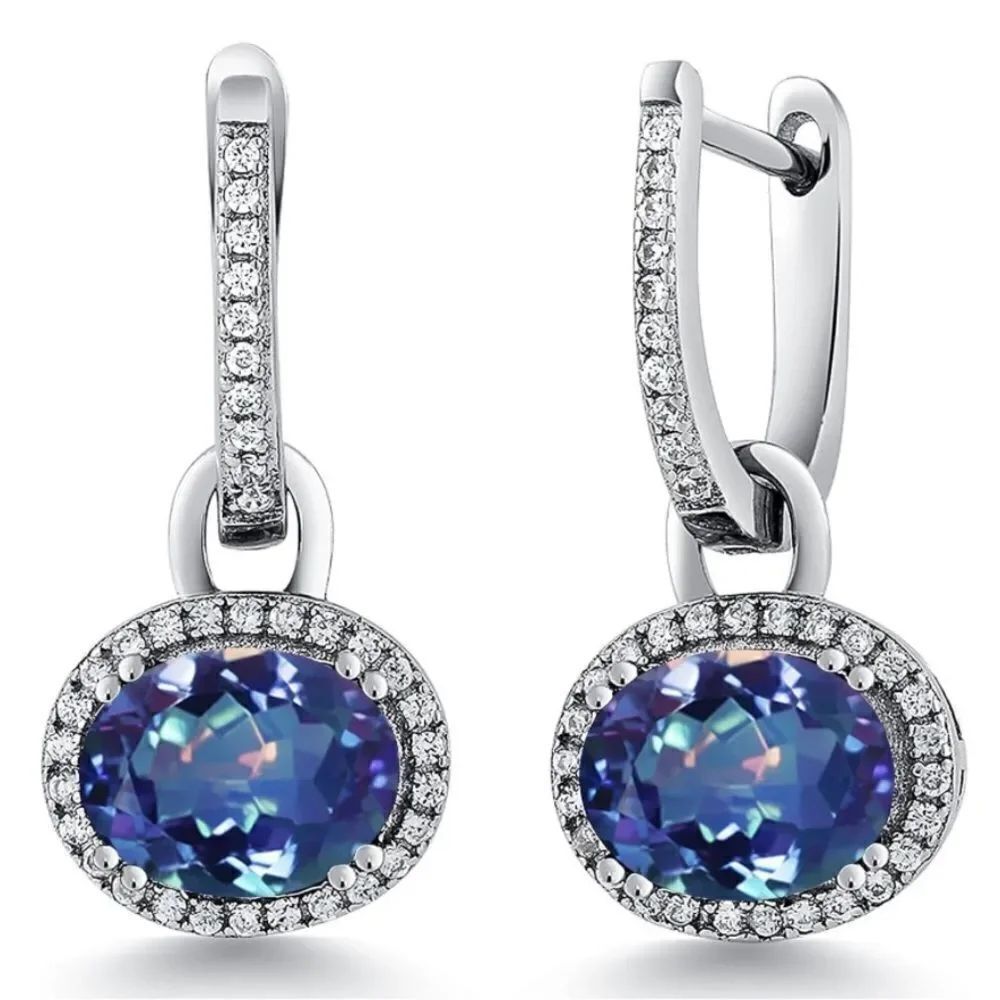 925 Sterling Silver with 4.44 Cttw Millennium Blue Mystic Quartz Oval Earrings